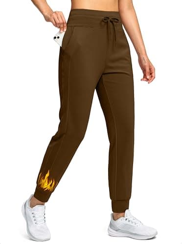 Soothfeel Women's Fleece Lined Joggers Water Resistant High Waisted Sweatpants Winter Warm Thermal Running Hiking Pant Pocket （Brown XXL） - Image 1
