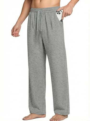 Crastimo Men's Straight Leg Open Bottom Yoga Trousers Sweatpants Lightweight Casual Lounge Pants with Pockets Ideal for Slacks Gym Active Wear Gray S - Image 1