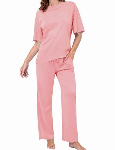 PATPAT Lounge Sets for Women Short Sleeve Pajama Set Soft Comfy Elastic Pjs 2 Piece Loungewear Outfits with Pockets Coral, XXL - Image 1