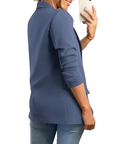 KIRUNDO Womens Blazer 2026 Spring Fall Bussiness Casual Long Sleeve Open Front Work Office Dressy Suit Jackets with Pockets(Grey Blue, Medium) - Thumbnail 2