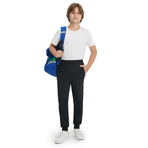 M MAELREG Boys Hiking Pants with Pockets Youth Dry Fit Casual Soft Kid Tapered Leg Sweatpants Uniform Pants for Boy Black - Thumbnail 6