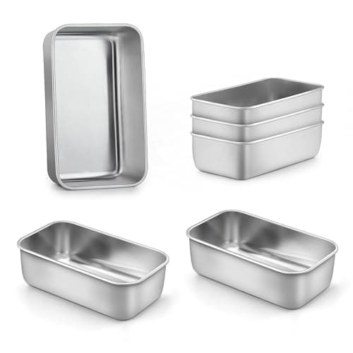 LIANYU 6 Pack Mini Loaf Pan Tins for Baking Bread, 6.3 x 3.5 Inch Stainless Steel Small Bread Loaf Pan for Homemade Meatloaf, Tin Loaf Baking Pan Perfect for Banana Sourdough Sandwich, Dishwasher Safe - Image 1