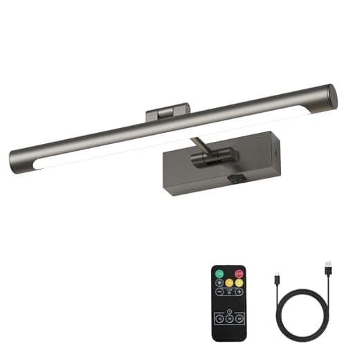 Joosenhouse Battery Operated Picture Light Rechargeable Gallery Light with Remote Control Dimmable and Timer Off Adjustable Swing Arm Brushed Grey 16.53in Wireless Wall Lights for Picture Display