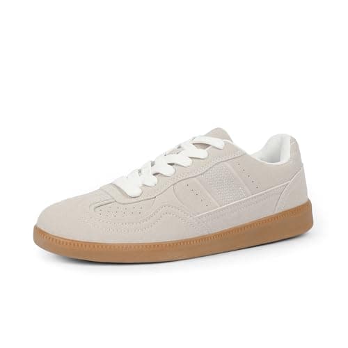 Tigeridea Fashion Sneakers for Women Suede Beige Flat Womens Dressy Shoes Comfortable Tennis Womens Sneakers Lace up Womens Causal Shoes Size 6.5 - Image 1