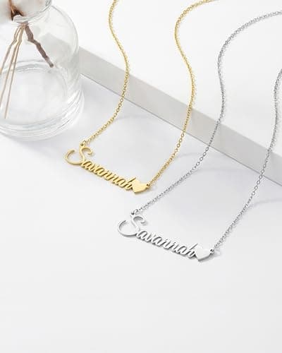 bccpnl Personalized Name Necklace — 18K Gold Plated Nameplate, 14 Fonts, Includes Custom Icon, Gift for Girl/Women (Birthday, Mother’s Day). - Thumbnail 4