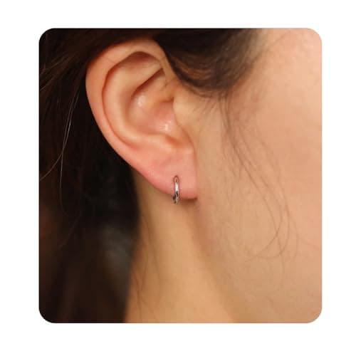 Hypoallergenic Titanium Hoop Earrings for Women&Men-8mm 10mm 12mm Small Silver Huggie Hoops,Cartilage&Helix Sleeper Earrings (Silver, 8mm) - Image 1