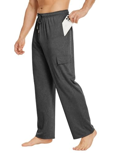 Deyeek Mens Lightweight Cargo Sweatpants with Pockets Straight Leg Cotton Sweatpants for Men Gym Workout Cargo Sweat Pants Charcoal - Image 1