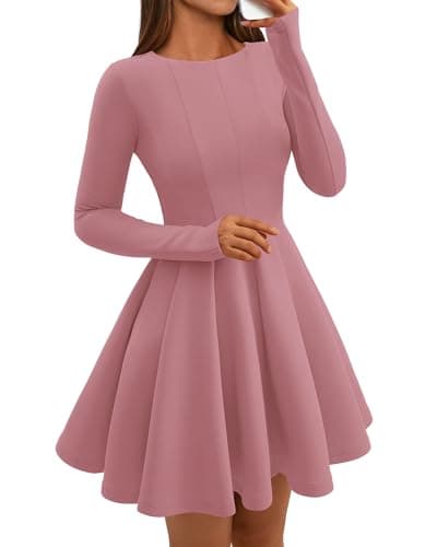 BTFBM Spring Dresses for Women 2026 Long Sleeve High Waist Pleated Flowy Aline Party Wedding Guest Dress Business Casual(Pink, Small) - Image 1