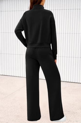 PRETTYGARDEN Womens 2 Piece Outfits Spring Sweatsuits Zip Up Sweatshirt Wide Leg Sweatpants Casual Tracksuit Lounge Sets(Black,Small) - Thumbnail 5