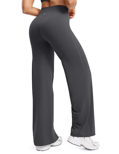 ENERBLOOM Women's Straight Workout Leggings Wide Leg Yoga Pants High Waist Stretch Bottoms Casual Sweatpants 31" Grey Small - Image 1