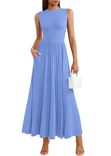 PRETTYGARDEN Summer Maxi Dresses for Women 2026 Sleeveless A Line Flowy Long Casual Sundress Wedding Guest Fashion Clothing (Light Blue,Large) - Image 1