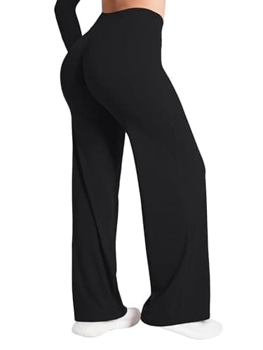 Sunzel Butt Lifting Wide Leg Yoga Pants Women No Front Seam Tummy Control High Waist Booty Gym Workout Straight Leg Bottoms 33" Inseam Black X-Large - Image 1