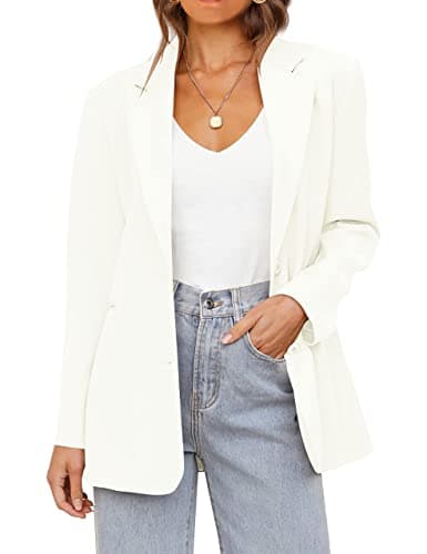 MEROKEETY Blazers for Women Business Casual 2025 Fall Oversized Long Sleeve Lapel Suit Jacket Work Office Blazer, Ivory, XL - Image 1