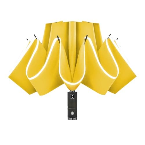 Lejorain Automatic Folding Umbrella Inverted - Upside Down Yellow Windproof Umbrella LED Flashlight Handle With Reflective Strip - Image 1