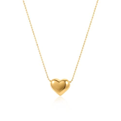 Emibele Dainty Gold Heart Charm Thin Chain Necklace, 18K Gold Plated Stainless Steel No Tarnish Necklace with Love Pendant Small Ball Bead Chain, Minimalist Cute Jewelry Gifts for Women - Image 1