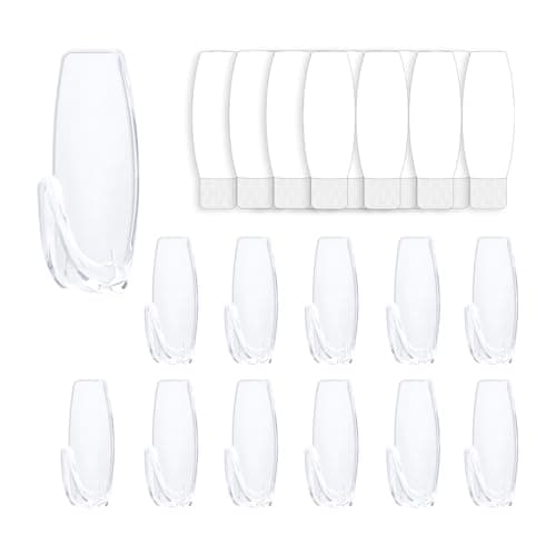 12 Large Wall Hooks for Hanging Heavy Duty, with 16 Removable Strips, Clear Hanger Hooks, Damage-Free Utility Hooks with Adhesive Strips, Plastic wall Hook for Key, Shower, Towel, Coat, Door, Hat. - Image 1