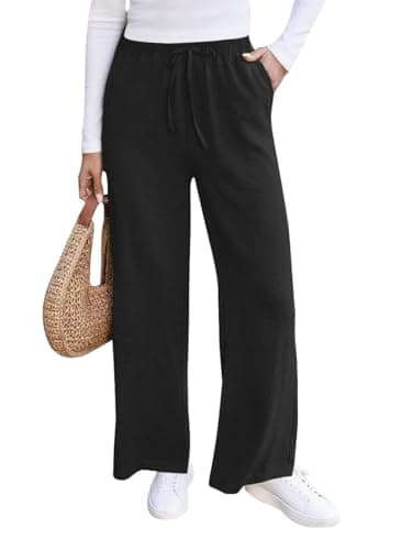 COCOMARTS Women Pants Wide Leg High Waist Palazzo Pants Casual Loose Flowy Lounge Pant Boho 2026 Vacation Outfits with Pocket Black XX-Large - Image 1