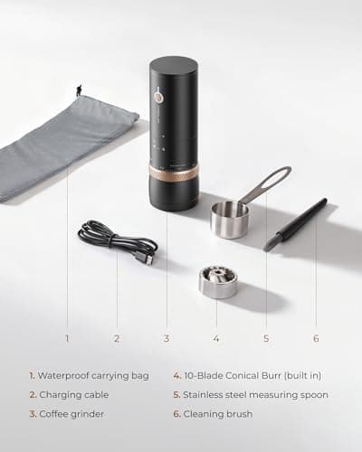 FORLIM Portable Electric Coffee Grinder, Cordless Rechargeable Coffee Bean Grinder with 80 Scale Precise Grinding Settings, Double-Click Start, 10-Blade Burr Coffee Grinders, Clog‑Protection - Thumbnail 2