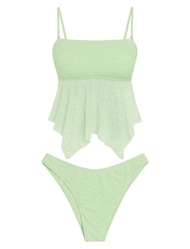 ZAFUL Womens Tankini Swimsuits Tummy Control Dress Skirted Bathing Suit Two Piece Swimsuit for Women with Bikini Shorts (Light Green M) - Image 1