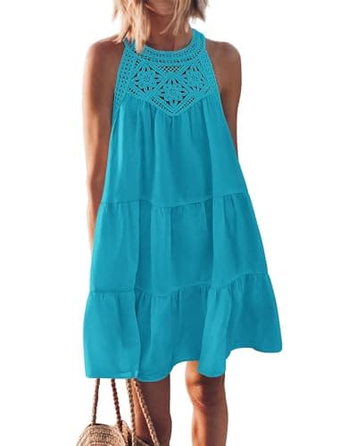 BTFBM Women Summer Dresses 2026 Casual Spring Clothes Sleeveless Halter Neck A-Line Boho Mini Dress Beach Vacation Sundress(Bright Lake Blue, XX-Large) - Image 1