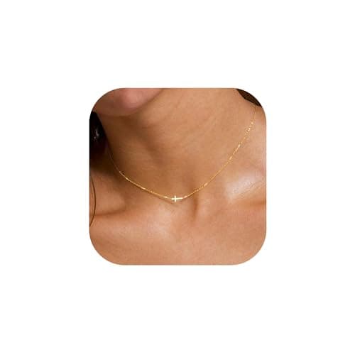 JNZSSWHJJH Cross Necklace for Women - 18K Gold Plated Sideway Cross Necklace Dainty Gold Cross Necklace for Women Gold Jewelry Christian Christmas Gift for Woman Teens - Image 1
