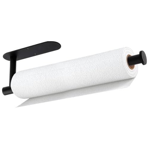 Yarmchahk Paper Towel Holder, Wall Mount or Self Adhesive, SUS304 Stainless Steel Black Paper Towel Holders for Cabinet, Counter, Kitchen, Bathroom, Rustproof and Waterproof, Black - Image 1
