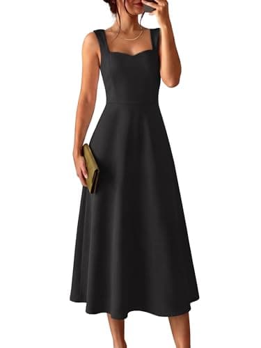 ANRABESS Womens Sweetheart Neck Sleeveless Midi Dress 2026 Summer Formal Wedding Guest Party Cocktail Dresseswith Pockets Black Small - Image 1