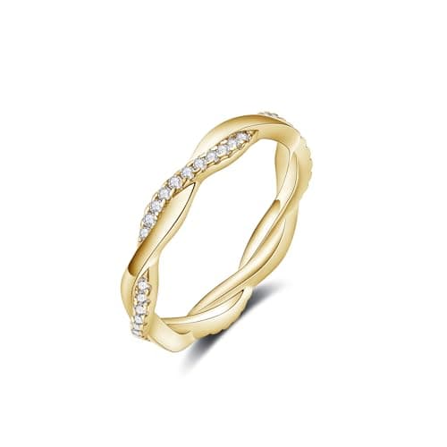 IMOLOVE Moissanite Wedding Band Wedding Rings for Women Twisted Rings 925 Sterling Silver Rings with 18K Yellow Gold Plated Eternity Stackable Engagement Ring Anniversary Band Size 8.5 - Image 1