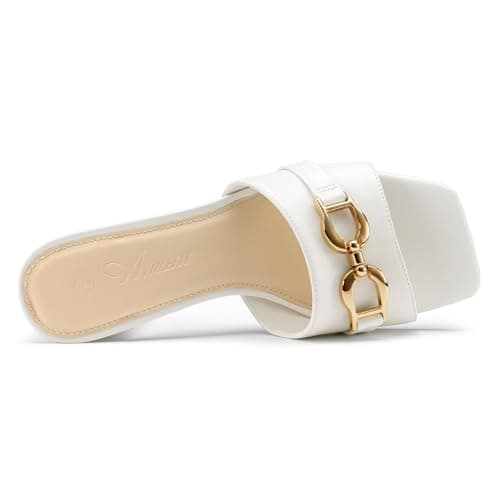 Athlefit Heeled Sandals for Women Mules Square Open Toe Chunky Block Heels Summer White Slip On Dress Shoes for Party Wedding Size 6.5 - Thumbnail 6