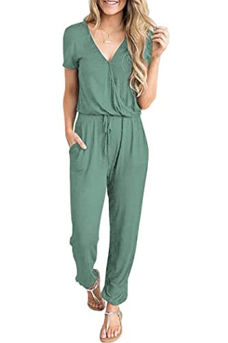 PRETTYGARDEN Jumpsuits for Women 2025 Spring Summer Casual Dressy Short Sleeve Romper Airport Vacation Travel Outfits (Fruit Green,Medium) - Image 1