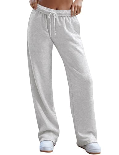 HeSaYep Women's Baggy Wide Leg Sweatpants Straight Leg Trousers Drawstring Elastic Waist Low Rise Active Sweat Pants Grey XS - Image 1