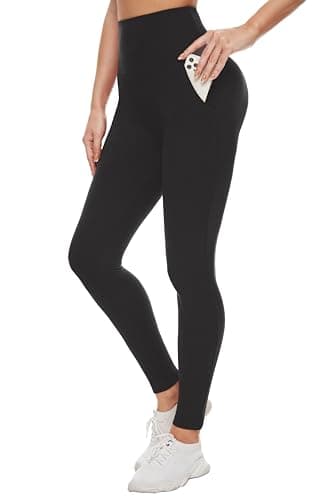 Leggings for Women with Pockets 1 Pack Black–High Wasited Tummy Control Yoga Pants Clothing for Shapewear Skinnify Coreflex Tummy Tuck Belly Support Blackout Snatched(1 Pcs Black Pockets,S-M) - Image 1