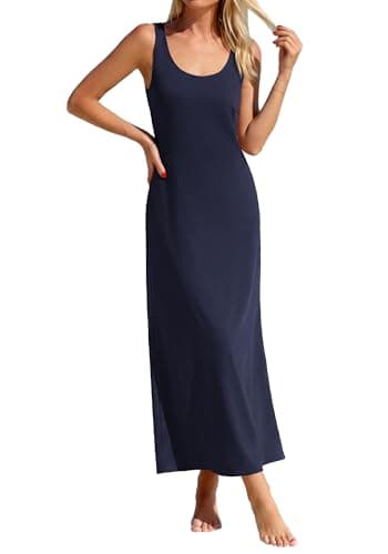 BTFBM Womens Summer Tank Dress 2026 Sleeveless Scoop Neck Boho Sundress Satin Loose Party Beach Dresses(Navy Blue, XX-Large) - Image 1