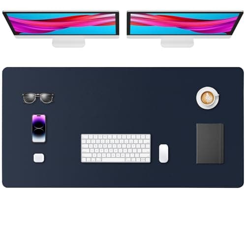 Yuwiiuuo Leather Desk Pad Protector, Office Desk Mat, Large Mouse Pad, Non-Slip PU Leather Desk Blotter, Waterproof Computer Desk Writing Pad for Office and Home (Dark Blue, 47.2" x 23.6")