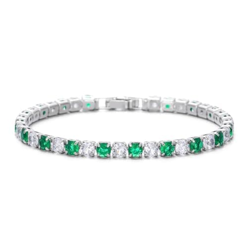 ARLTANSY 14K White Gold Plated 5mm Cubic Zirconia Tennis Bracelet for Women and Men, Classic Silver Diamond Tennis Bangle Bracelets, Adjustable Detachable 7.6IN Length, Suitable for Everyone (Green) - Image 1