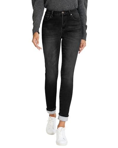 LookbookStore Women Fleece Jeans Sherpa Lined Leggings Slim Fit Black Jeans Womens High Waisted Woman Denim Pants Faded Black Size XX-Large Size 20 22 - Image 1