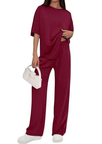 PRETTYGARDEN 2 Piece Lounge Sets for Women Summer 2026 Short Sleeve Matching Airport Travel Outfits Casual Spring Clothes (Burgundy,Medium) - Image 1
