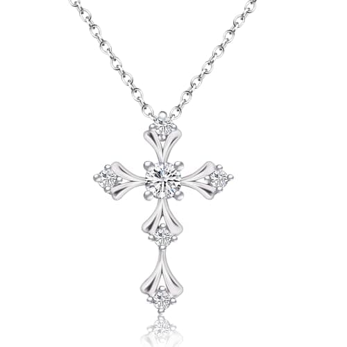 URTHEONE Moissanite Cross Necklace for Women 925 Sterling Silver 18K White Gold Plated Sparkling Moissanite Pendant Faith Jewelry Women's Jewelry - Image 1