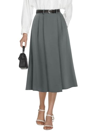 Casly Lamiit Midi Skirts for Women A Line Spring High Waisted Skirts Knee Length Pleated Skirt with Pockets Business Dark Grey XS - Image 1