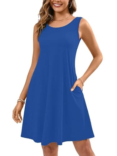 KORSIS Sundress for Women Casual T Shirt Tank Dresses Sleeveless Swing Flowy Ladies Formal Work Summer Dress with Pockets RoyalBlue M - Image 1