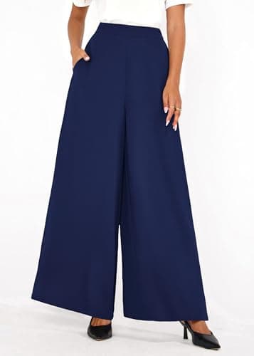 KIRUNDO Palazzo Pants for Women Dressy 2026 Spring Slacks Wide Leg High Waisted Business Casual Work Trousers with Pockets(Navy, X-Large) - Thumbnail 6