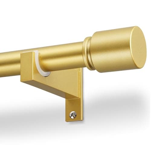 Gold Aluminium Curtain Rods for Windows,1 Inch Adjustable Curtain Rod 72 to 144 Inch,Heavy Duty Drapery Rods with Thicken Bracket,Modern Single Rod with Aluminium Finials