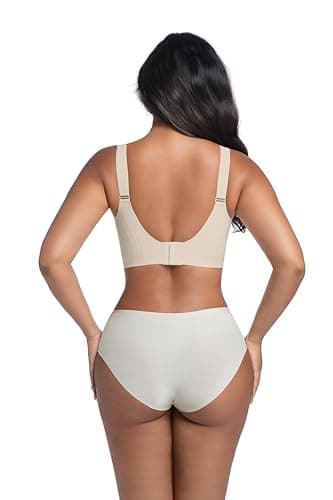 Bras for Women No Underwire Adjustable Bra Comfort Wireless Full Coverage Support Ribbed Push Up Senior Bra 2025 Khaki 2XL - Thumbnail 4