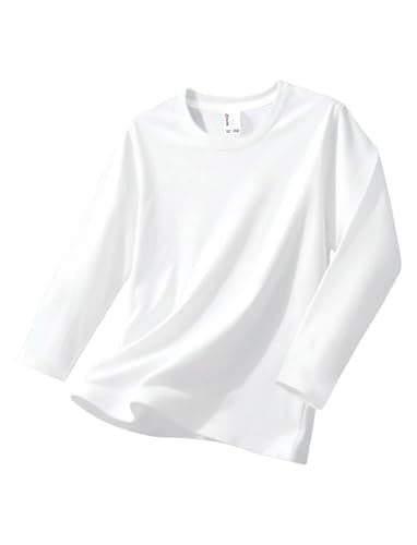 PATPAT Boys White Long Sleeve Shirt Size 15-16 Cotton Crew Neck Long Sleeve Tees White Shirts for Boy, Teen Boys Clothes - Image 1