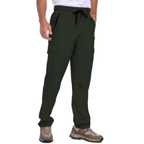 Mens Cargo Hiking Pants with 4 Pockets Waterproof Quick Dry Lightweight UPF 50+ Elastic Waist Drawstring Casual Work Travel Outdoor Fishing Army Green S - Image 1