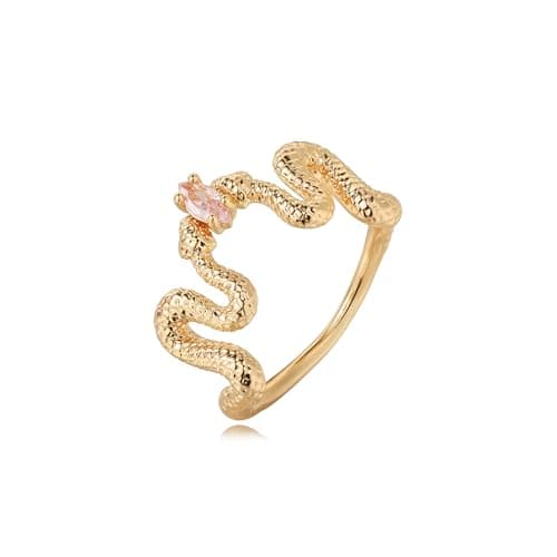 Valloey Rover Gold Rings for Women 14K Gold Plated Engagement Rings Pink Cubic Zirconia Fake Wedding Rings for Women Two Snake V Shaped CZ Rings Gold Jewelry Size 6 - Image 1