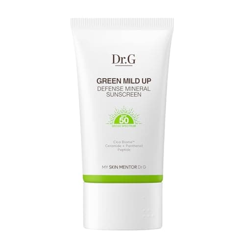 Dr. G Green Mild Up Defense Mineral Sunscreen - SPF 50 Broad Spectrum Korean Sunscreen - Lightweight & Reef-Safe Mineral Formula - For Sensitive Skin - Non-Greasy - With Centella Asiatica - 1.69 fl oz - Image 1