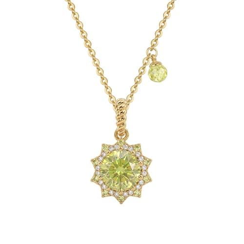 MEVECCO Radiant Sun Necklace for Women, 14K Gold Plated Cubic Zirconia Birthstone Jewelry Removable Pendant Design Lime Green - Image 1
