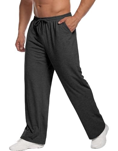 Deyeek Mens Baggy Sweatpants Wide Leg Charcoal Gym Sweat Pants Open Bottom Sweatpants for Men Lounge Fleece Pants with Pocket - Image 1