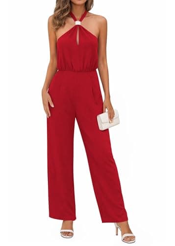 Lazysmile Summer Jumpsuits for Women Sleeveless Halter Backless Pants Romper Dressy Wide Legs One Piece Outfits - Image 1